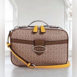 GUESS Factory Millville Large Crossbody Bag Double Zip Camera Brown Yellow
